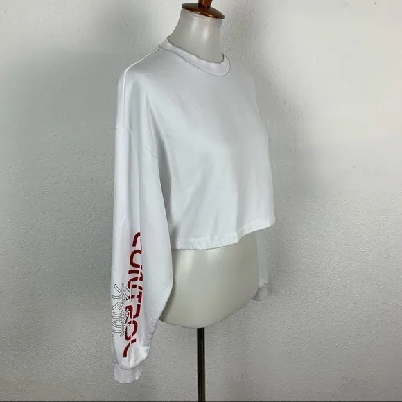 Asos Womens Small‎ White Long Sleeve Crop Sweatshirt Y2K Streetwear - Image 3