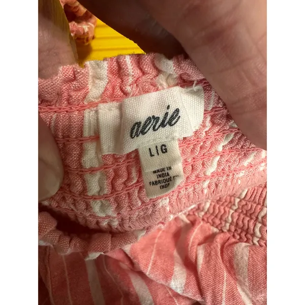 Aerie Pink‎ White Striped Linen Blend Smocked High Waist Shorts Womens Large - Image 4