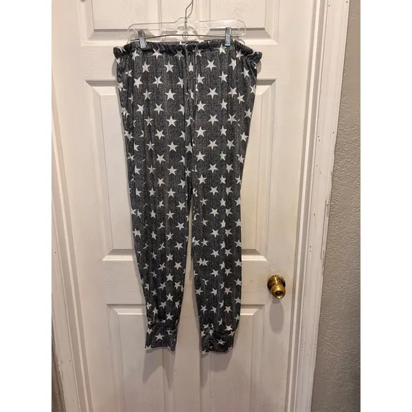 Cynthia Rowley Womens XL Star Print Pajama Set Black White Henley Joggers Lounge - Image 6
