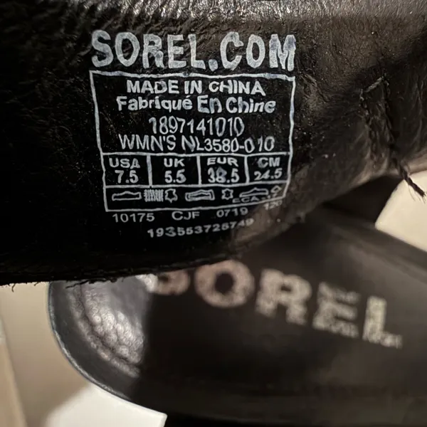SOREL Nadia Black Leather Strappy Lug Sole Block Heel Sandals Comfort Size 7.5 - Image 9