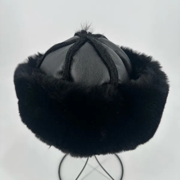 Zara Faux Leather & Fur Winter Hat Small Black Mob Wives‎ Goth Luxury Old Money - Image 2
