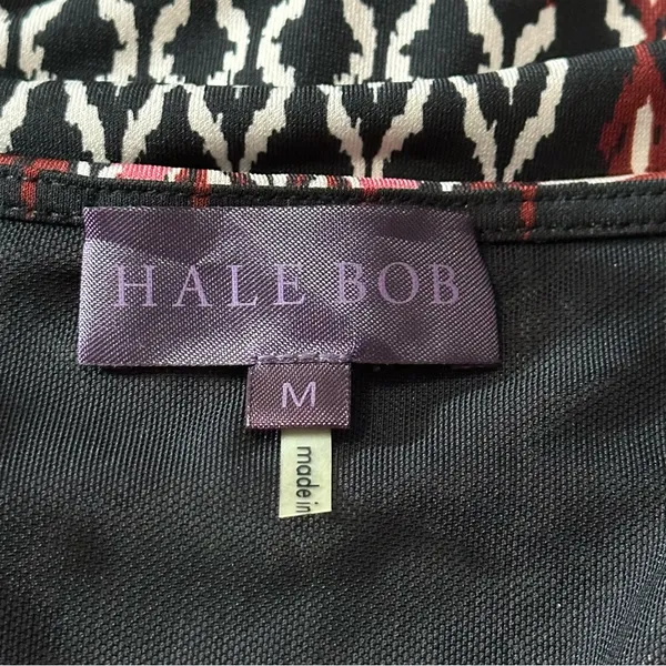Hale Bob Vintage Womens Size M Black Burgundy Geo Printed Henley Neck Mini Dress - Image 5