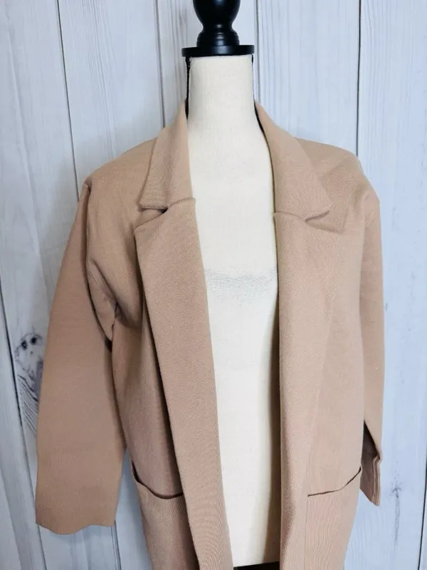 ANRABESS Long Cardigan Women’s Sz L Tan Open Front Duster Sweater Coat Pockets - Image 2