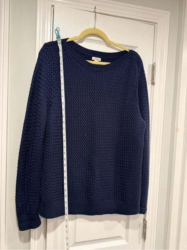 L.L.Bean Size XL Navy Blue Basket Weave Cotton Round Neck Sweater Pullover - Image 3