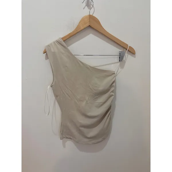 Camila Coelho One Shoulder‎ Ruched Top Beige Tan Small NWT Asymmetrical Bodycon - Image 3