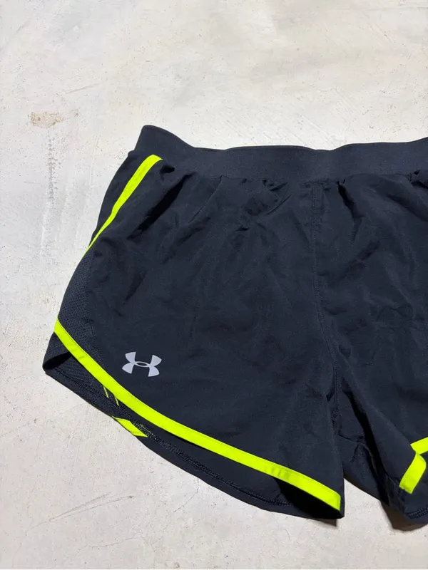 Under Armour Black Shorts with Neon Yellow Trim medium - Image 2