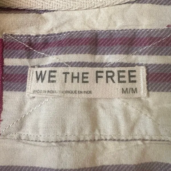 Free People Bohemian Preppy Pullover Shirt Tunic Ivory Stripes Coastal Medium - Image 12