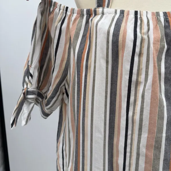 Hint of Blush Striped Cold Shoulder Midi Dress Plus 3X Boho Tie Sleeve Cotton - Image 3