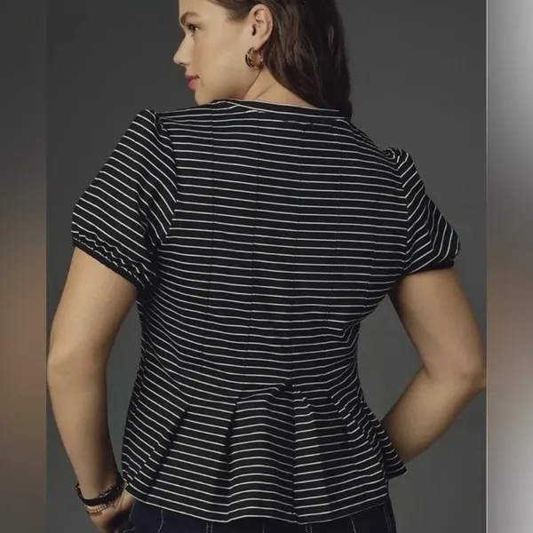 Maeve by Anthropologie Black and White Striped Peplum Top Size XS - Image 2