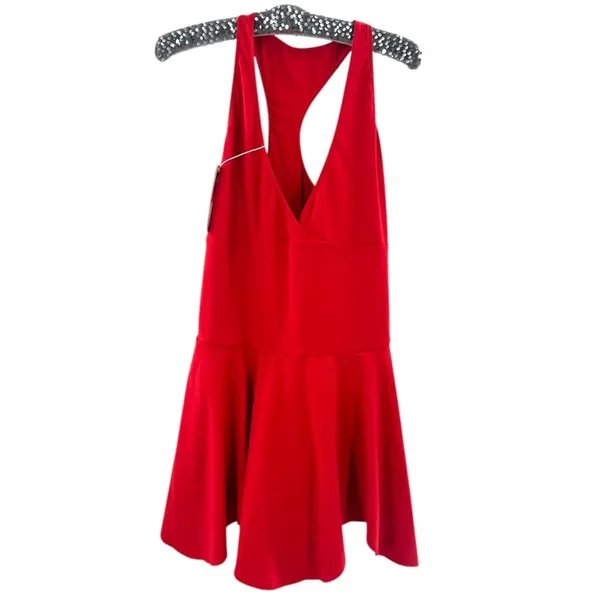 NWT Halara‎ Deep V Neck Racerback 2-in-1 Pocket Flare Mini Casual Dress RED - Image 8