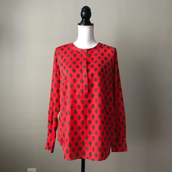 J. CREW FACTORY | Red Emblem Patterned Blouse Sz S - Image 2