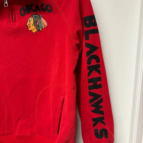 47 Brand Chicago Blackhawks Red Pullover Quarter Zip Sweatshirt Womens Size Small - Image 3