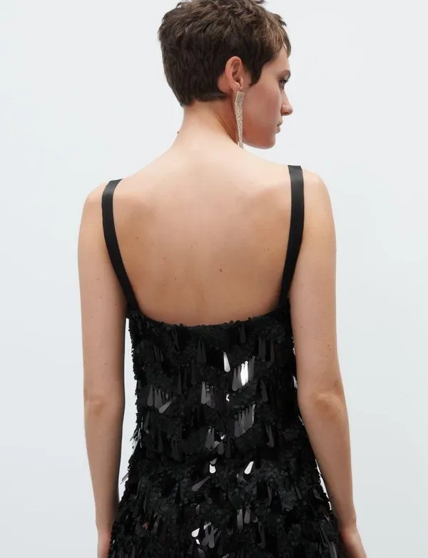 Zara Sequin Cropped Camisole Top Black Size S New - Image 10
