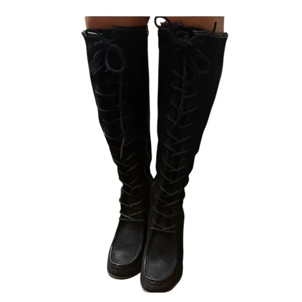 FRYE PARKER MOCCASIN LACE UP KNEE HIGH ZIPPER Black Suede RARE 8 - Image 2