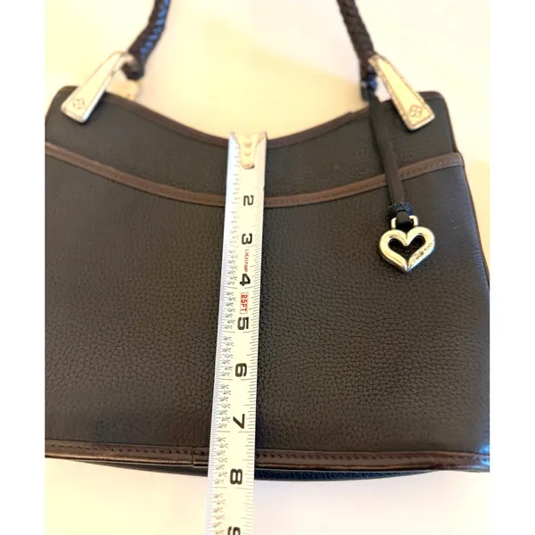 Brighton Shoulder Bag Womens Small Black Leather‎ Braided Strap Heart Charm - Image 6