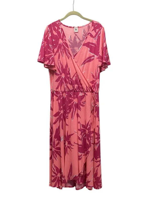 Sew in Love Tropical print faux wrap dress Coral and Pink size Large - Image 3