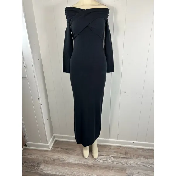 Abercrombie & Fitch Black Off Shoulder Sweater Dress NWT Midi Bodycon Elegant XS - Image 6