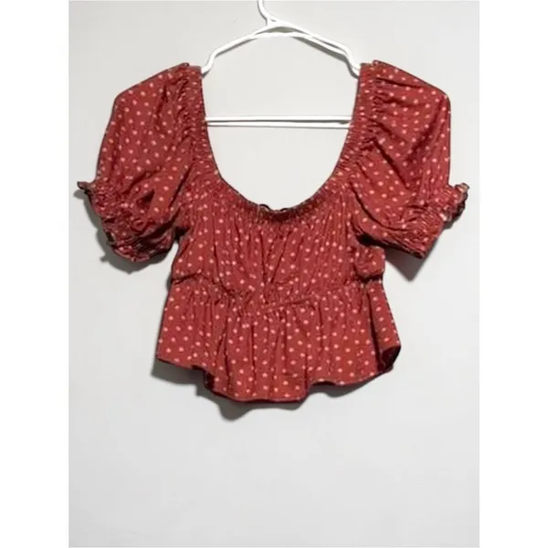 Urban Outfitters Red Floral Peplum Tie-Front Top Size Small - Image 2