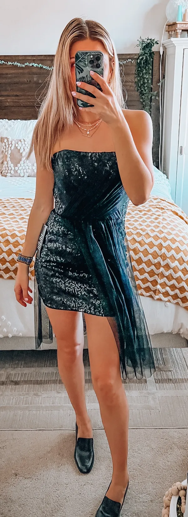BCBGMAXAZRIA Black Sequin Strapless Dress With Tulle - Image 3