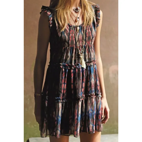 Anthropologie Lili's Closet Sibylline Ikat Tiered Ruffle Dress Womens Small Boho - Image 5