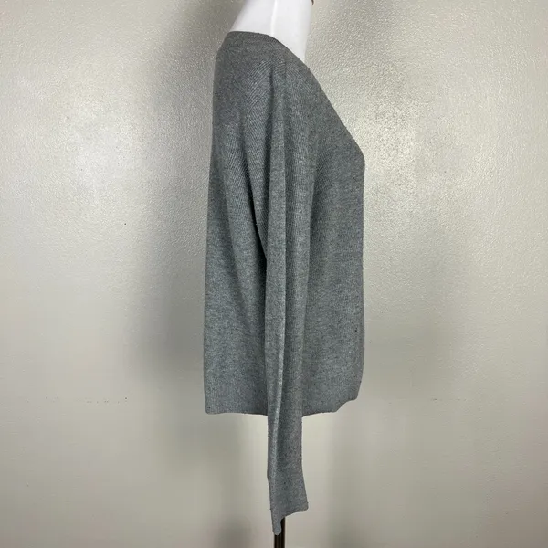Loft Sweater Top‎ Women L Grey Speckled Ribbed Knit Crew Neck Preppy Lightweight - Image 7