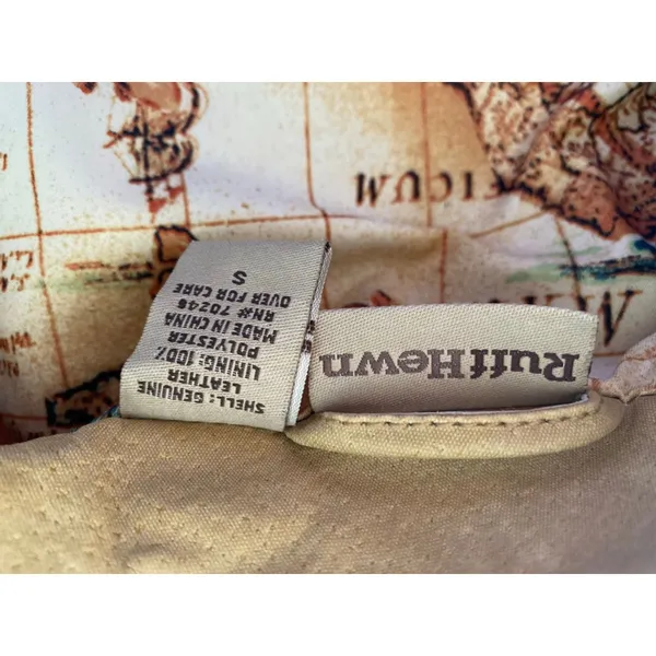 Ruff‎ Hewn Camel Leather Jacket Moto World Map-Lined Traveler Parisian Scandi - Image 6