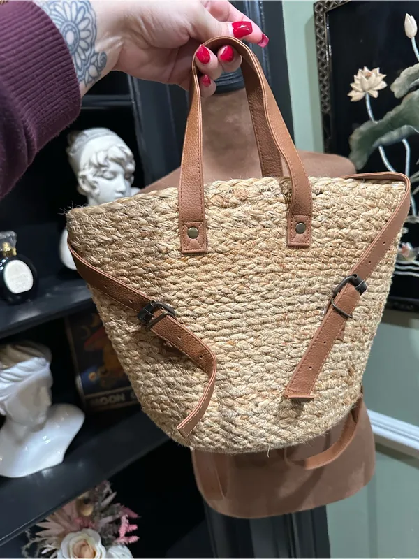 XIX Palms Shorebreak Woven Jute Cooler Backpack – Convertible Straw Bag - Image 3