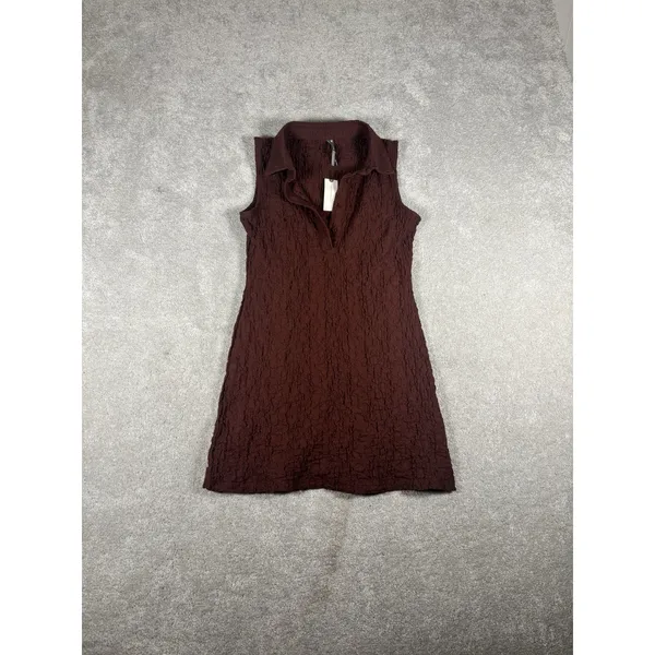 Anthropologie sleeveless textured mini shirt dress brown NWT Liner Collared Xs - Image 5