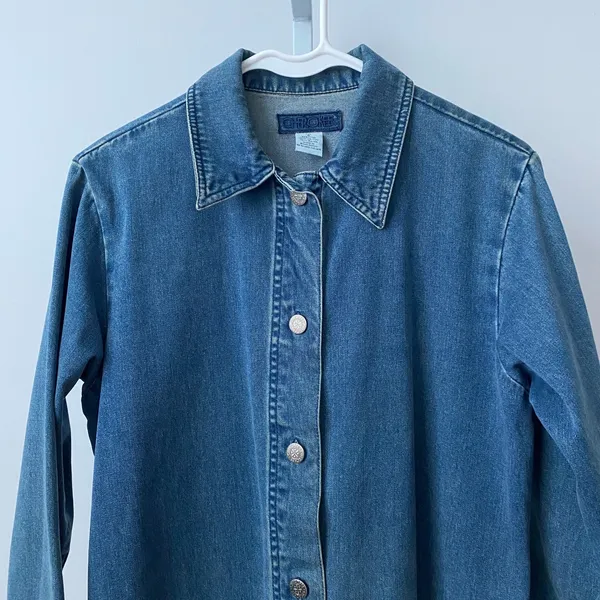 Cherokee Cotton Relaxed Lagenlook Denim Chore Shacket S Blue - Image 2