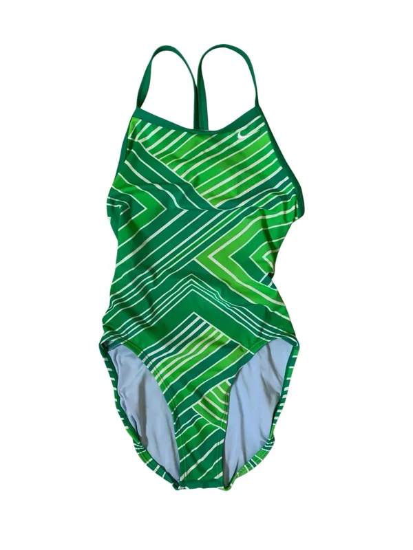 Nike Green Geometric Striped One Piece Swimsuit Racerback Athletic Swim 4 - Image 2