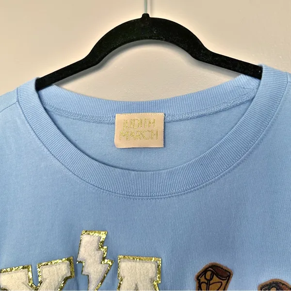 Judith March Y’all Graphic Short Sleeve Sweatshirt Pullover Blue Large - Image 4