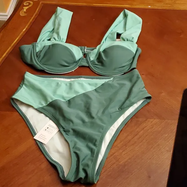 Cupshe Tempest Underwire Mesh Bralette M & High Waist Cheeky Bikini Set SZ S - Image 3