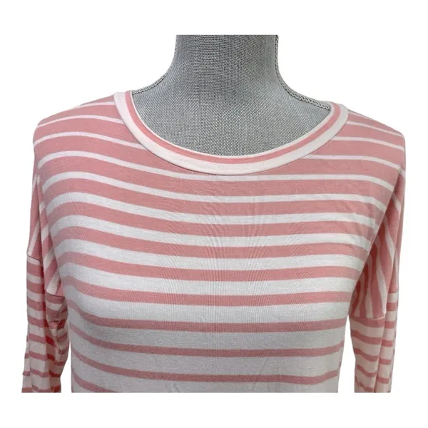 Pinkblush Pink White Striped Lace Hem Tunic Top Size Small 3/4 Sleeve - Image 6