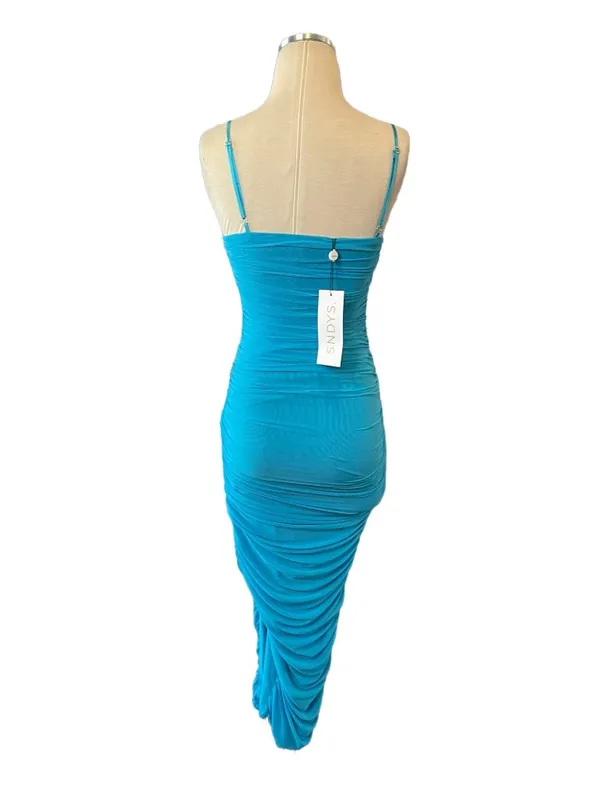 SNDYS Simone Midi Mesh Dress in Blue Xsmall New Womens Bodycon - Image 6