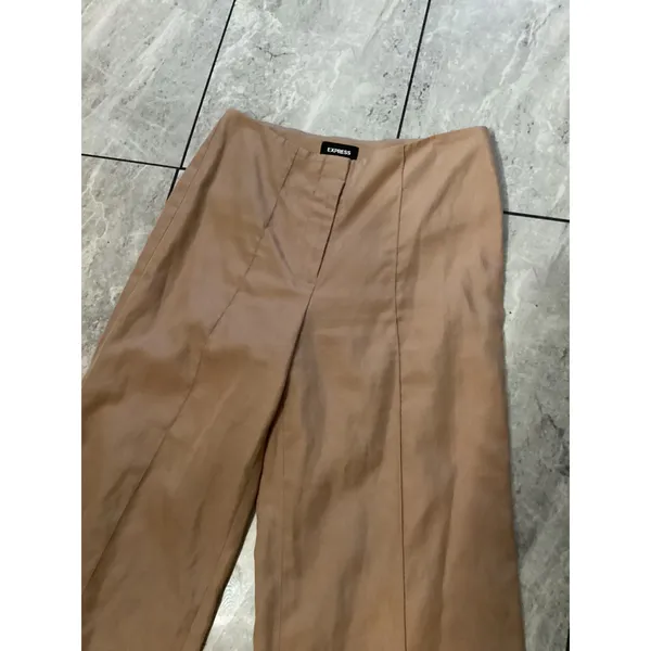 Express Cropped Wide Leg High Rise Pants Tan Size 8R Linen Blend - Image 2