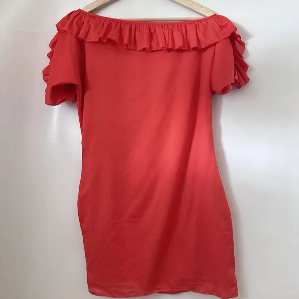 Juicy Couture Dress Off The Shoulder Poplin Ruffle Pockets Orange Party Flirty S - Image 2