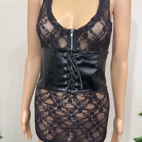 Black Faux Leather Corset New - Image 3