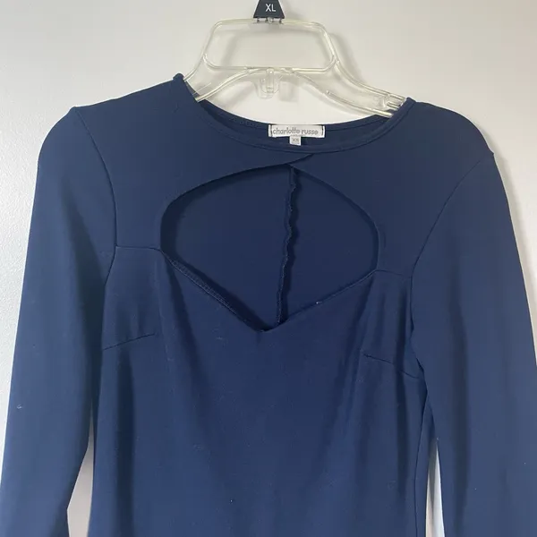 Navy Blue Bodycon Mini Dress‎ Long Sleeve XS Charlotte Russe Minimalist Chic Y2K - Image 4