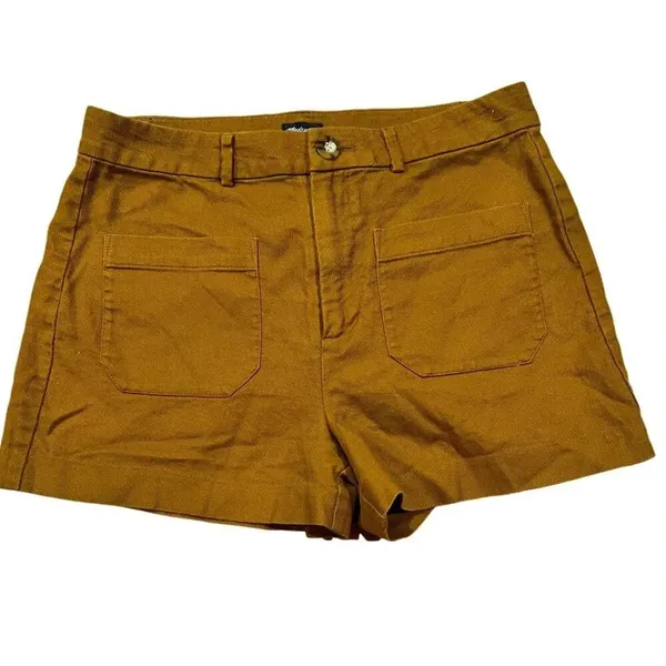 Madewell Monroe High Rise Shorts Linen Blend Womens Pockets Mustard Brown Size 4 - Image 3