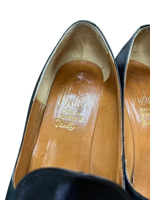 Medici Florence Italy VTG wms black leather gold bit slip dress loafers sz 8B SK - Image 6