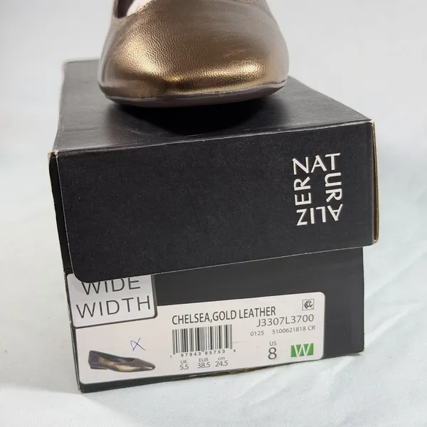 Naturalizer Size-8W Womens Chelsea Gold Leather Square Toe‎ Ballet Flats - Image 3