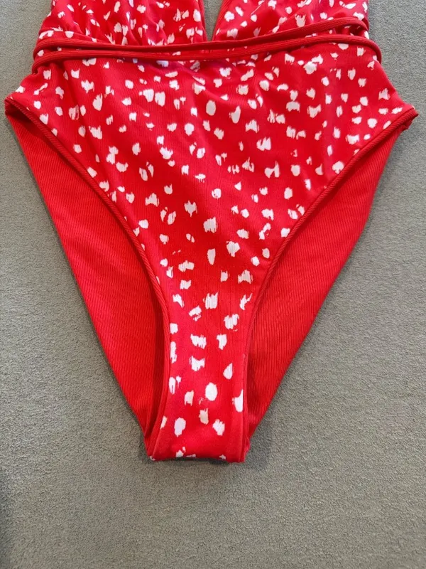 Maaji Reversible Safari One Piece Swimsuit Medium Red Resortwear Summer Vacation - Image 5