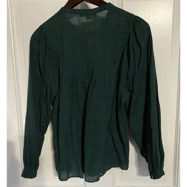 Madewell Green Plaid Print Balloon Sleeve Button Front Peasant Top Size S‎ NWT - Image 3