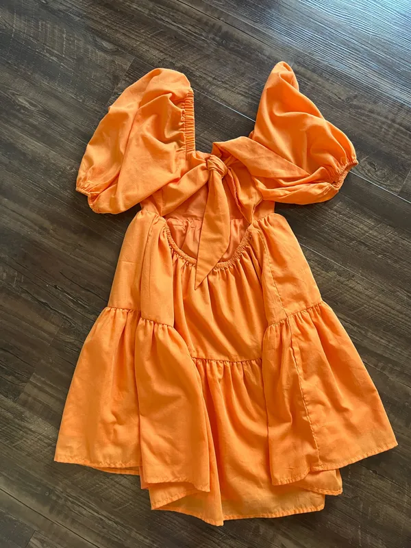 Puff Sleeve Dress Orange - Image 2