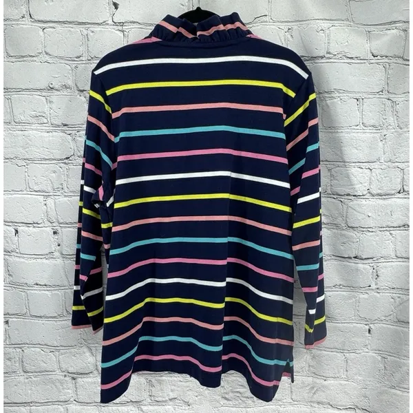 Crown & Ivy Womens Knit Top Navy Blue Stripe Ruffle Detail Preppy Coastal XXL - Image 3