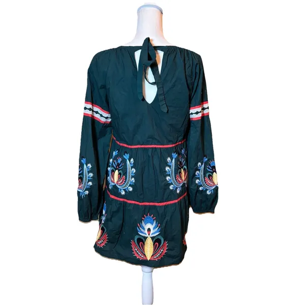 Anthropologie Let Me Be Embroidered Tunic‎ Dress Green Boho Peasant Medium - Image 2