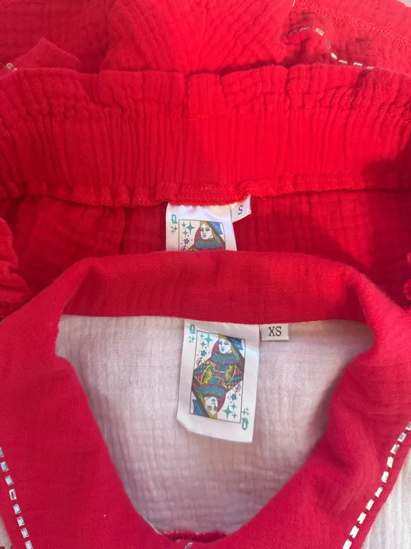 Queen of Sparkles Crimson & White‎ Gauze Top and Short Set - Image 7