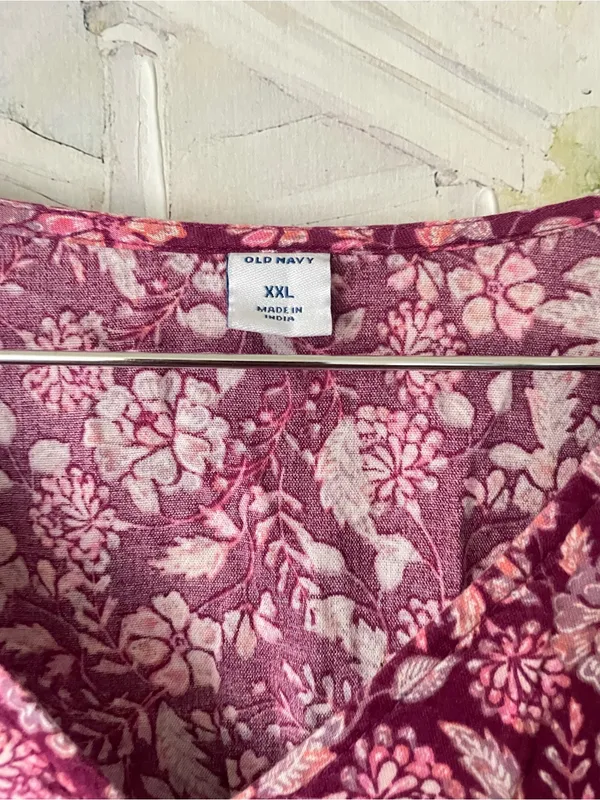 Old Navy Long Sleeve V-Neck Swing Floral Mini Dress Burgundy Pink XXL - Image 2