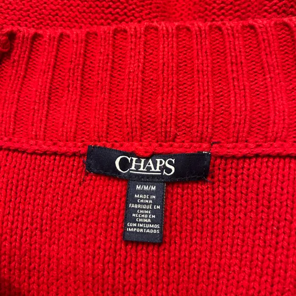 Ralph Lauren Chaps Sweater Women Red Chunky Cable Knit Fisherman Ribbed top M - Image 6
