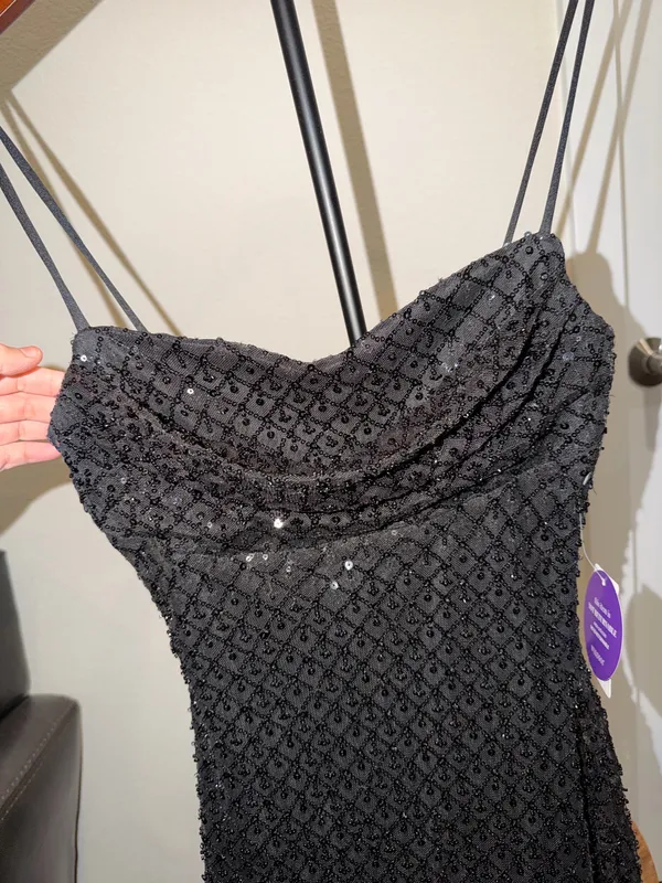 Brand New Windsor Black Sequin Cowl Neck Mini Dress Size Medium - Image 3